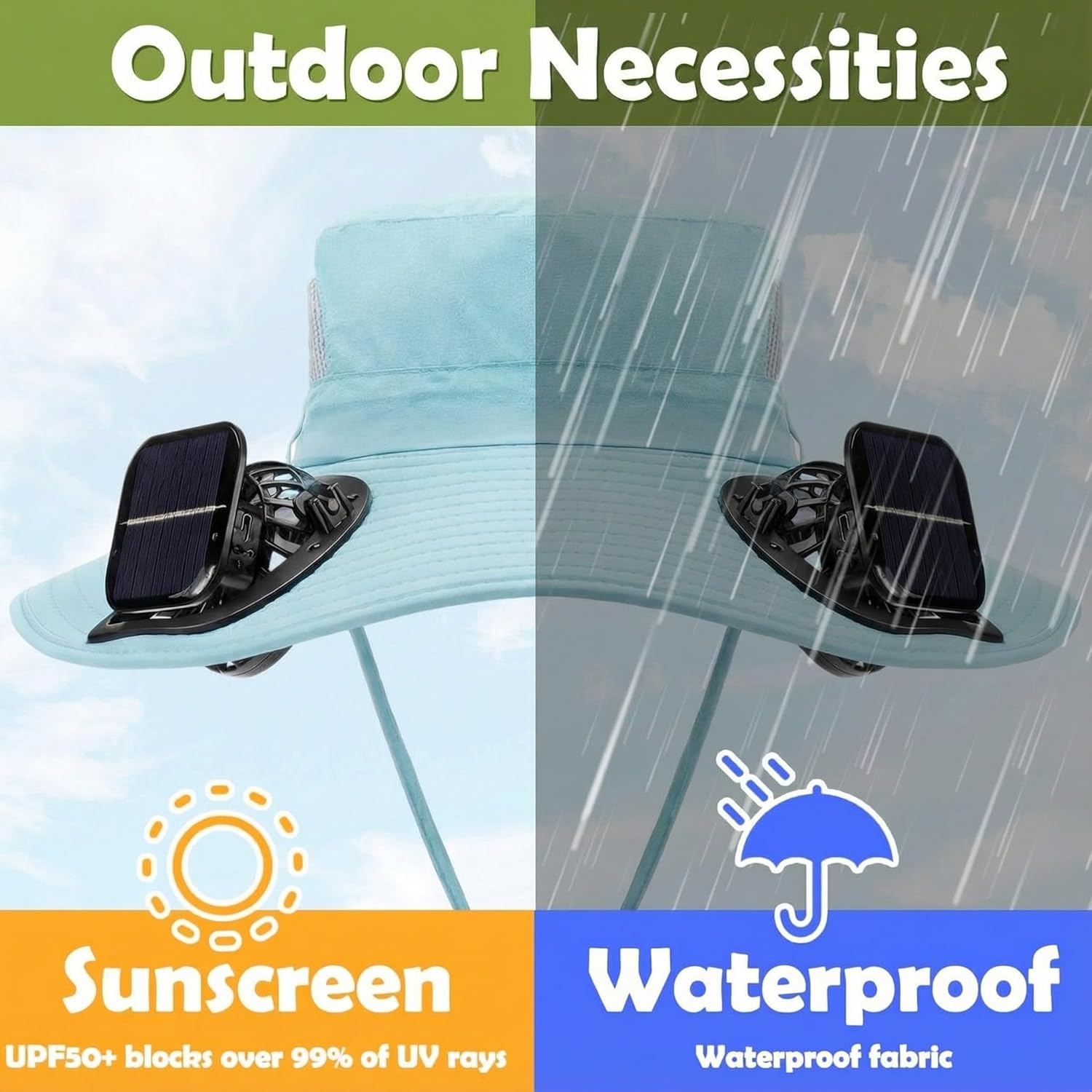 Suhine Solar Fan Hat with 2 Fans Extra Wide Brim Outdoor Women Men Solar Powered Fishing Sun Hats UPF 50+ UV Protection