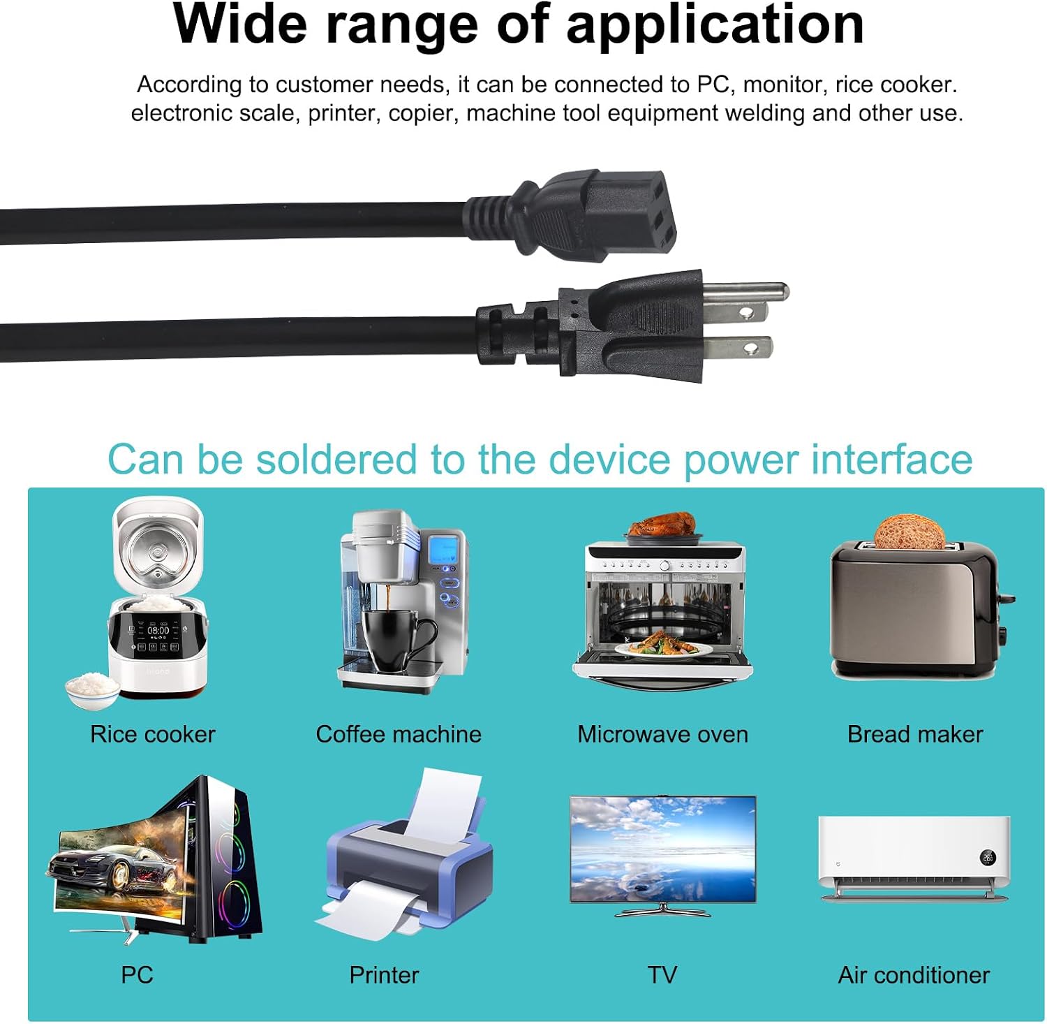 Computer Y Splitter Power Cord, NEMA 5-15P to 3X IEC60320 C13 Female 3 Ways Outlet AC Power Cord, SJT 16AWG Universal Laptop 3 Prong Power Cable, C13 Y Spliiter for Monitor/TV/Printer (6FT)