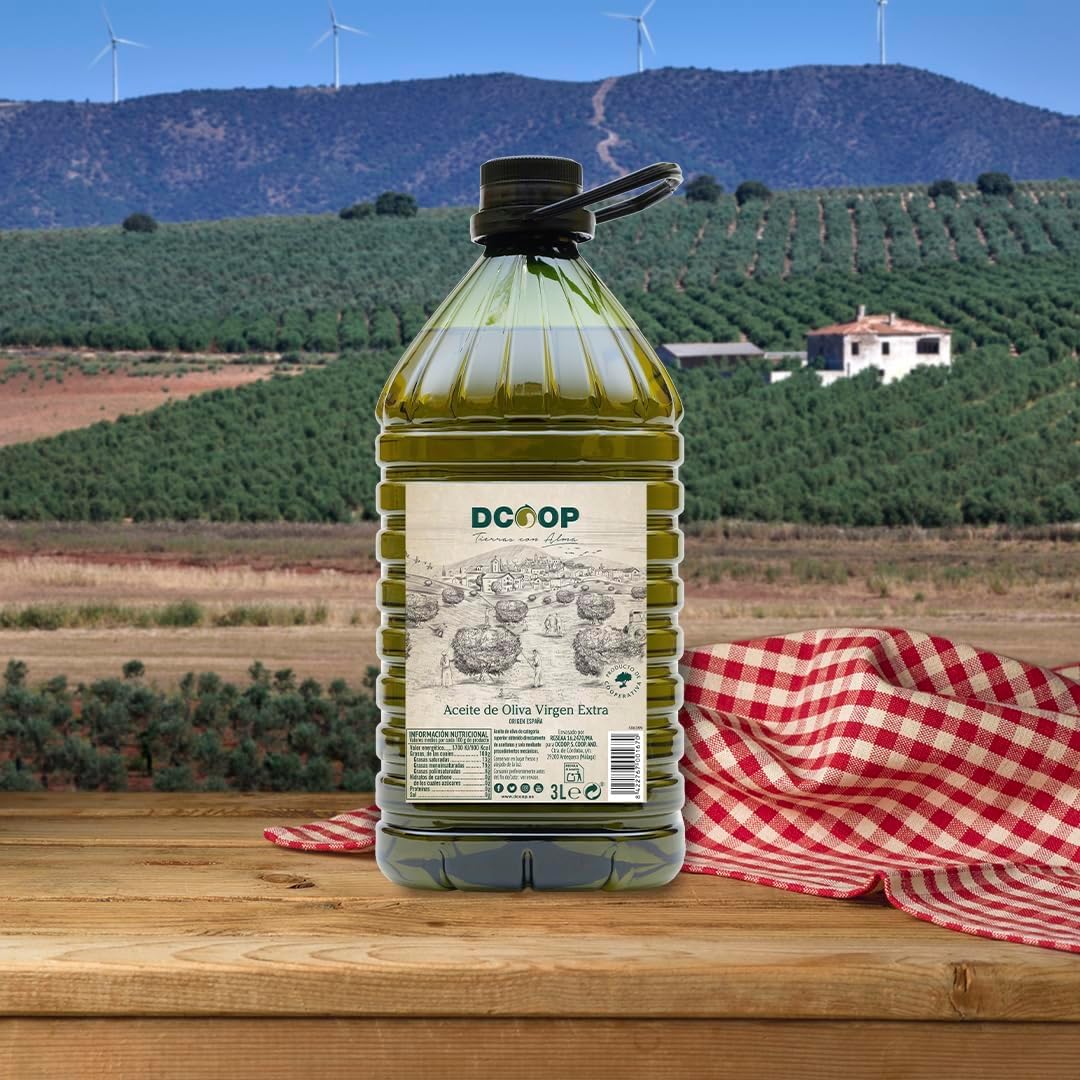 DCOOP Aceite de Oliva Virgen Extra - Ideal Para Cocinar, Botella PET Conserva las Propiedades del Producto, Cooperativas, Pack 3 x 3 Litros