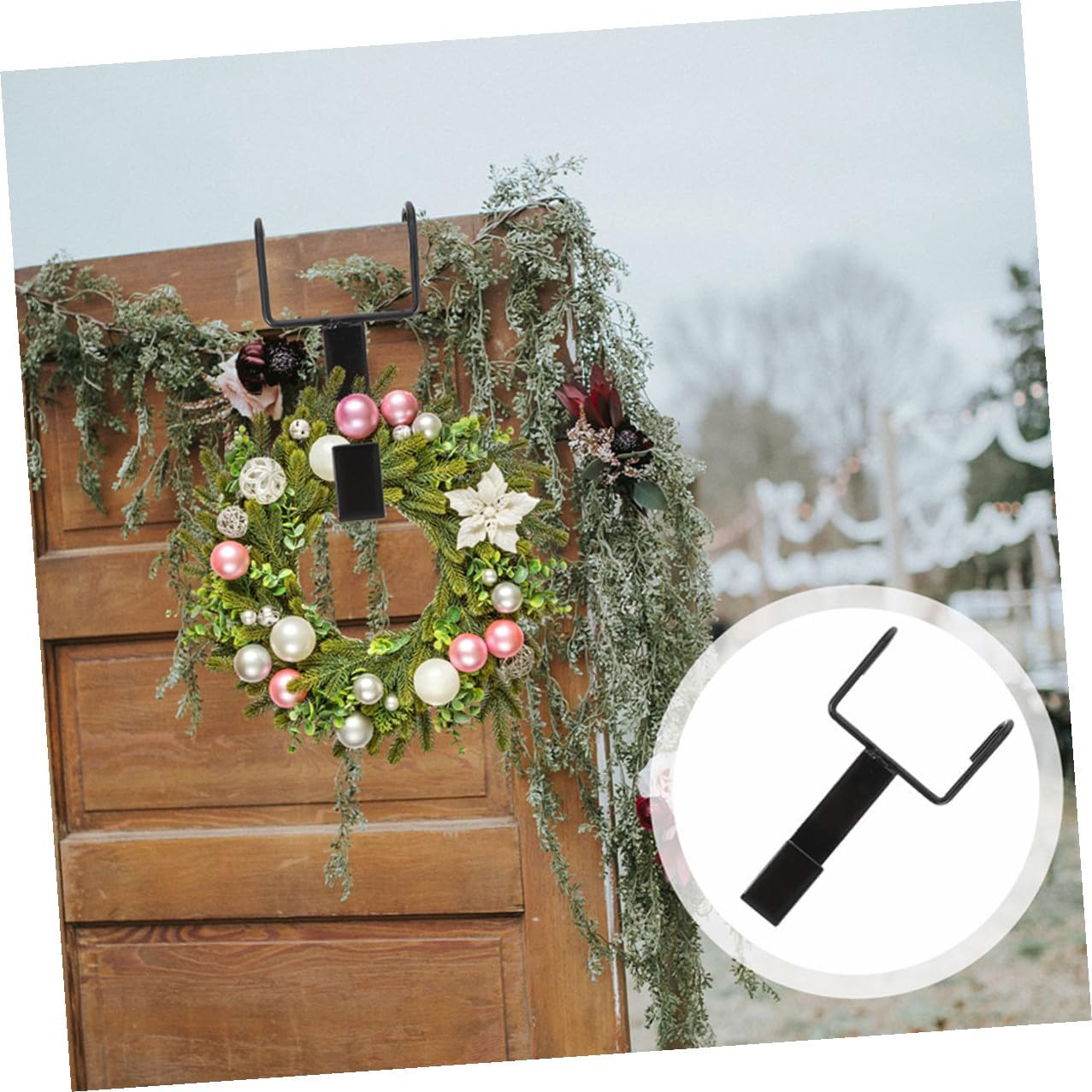 Ipetboom 4pcs Black Wrought Iron Over Door Wreath Hangers Cast Iron Hooks for Front Door Garland Holder Seasonal Holiday Decorations