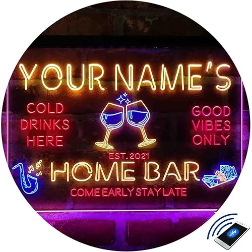 Miniatura 3 de ADVPRO Letrero de luz de neón LED tricolor personalizado con copa de vino tinto, decoración artística grabada en 3D  Personalizar nombre, fecha,