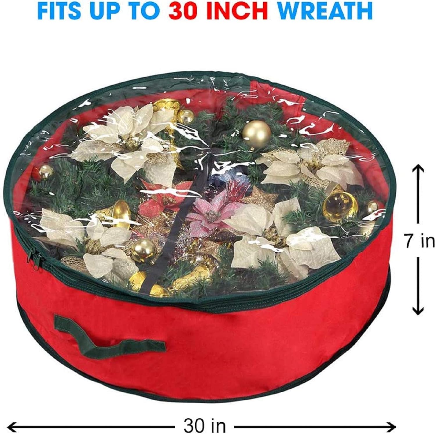 Ram Premium Luxury Red Christmas Xmas Wreath Storage Bag Decoration Case With Clear Zip