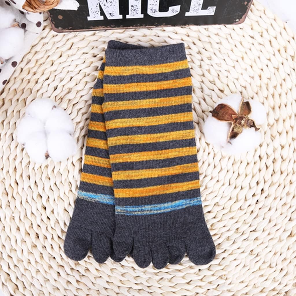 Men's Five-Finger Socks Cotton Toe Socks Men's Striped Short Tube Novelty Socks(Black)