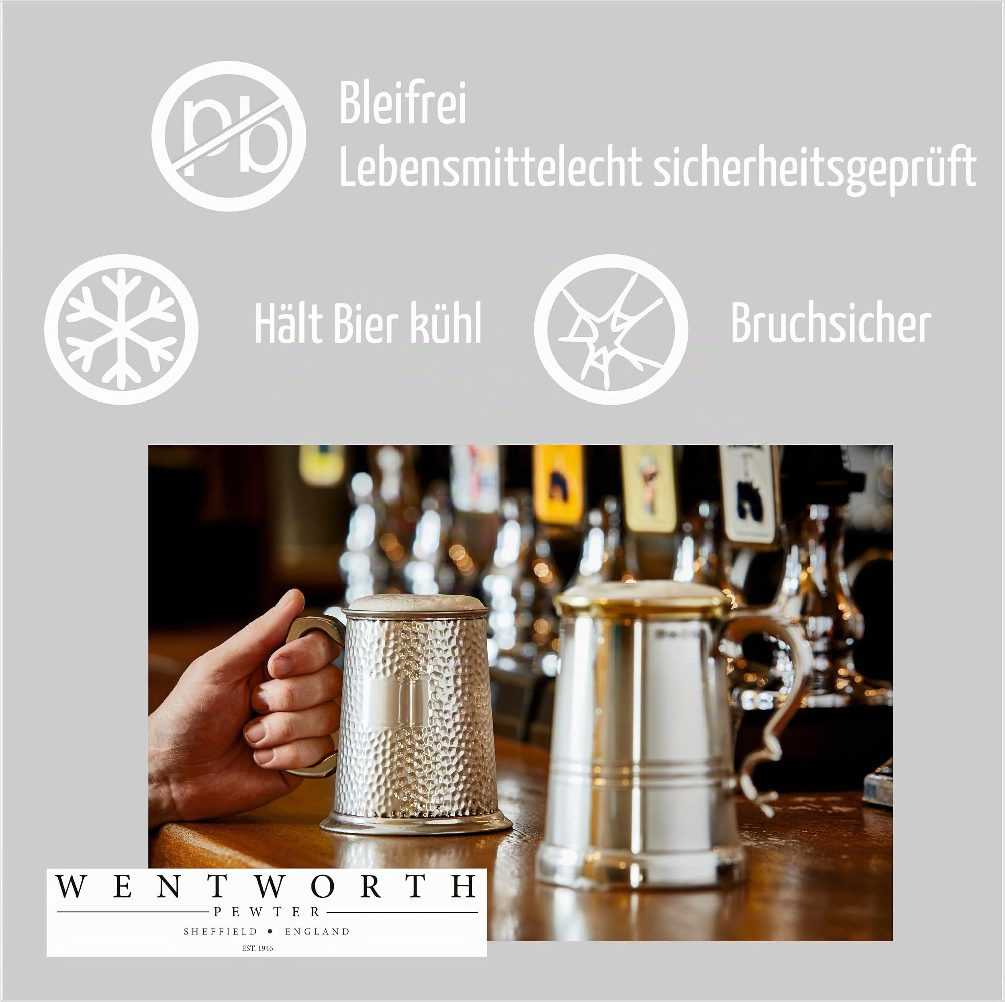 Wentworth Pewter – 1 Pint-Zinnkrug mit antikem Griff