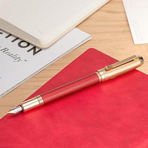 Miniatura 7 de Jinhao 92 Pluma estilográfica roja de punta media, metal sólido con convertidor de escritura lisa pluma de caligrafía