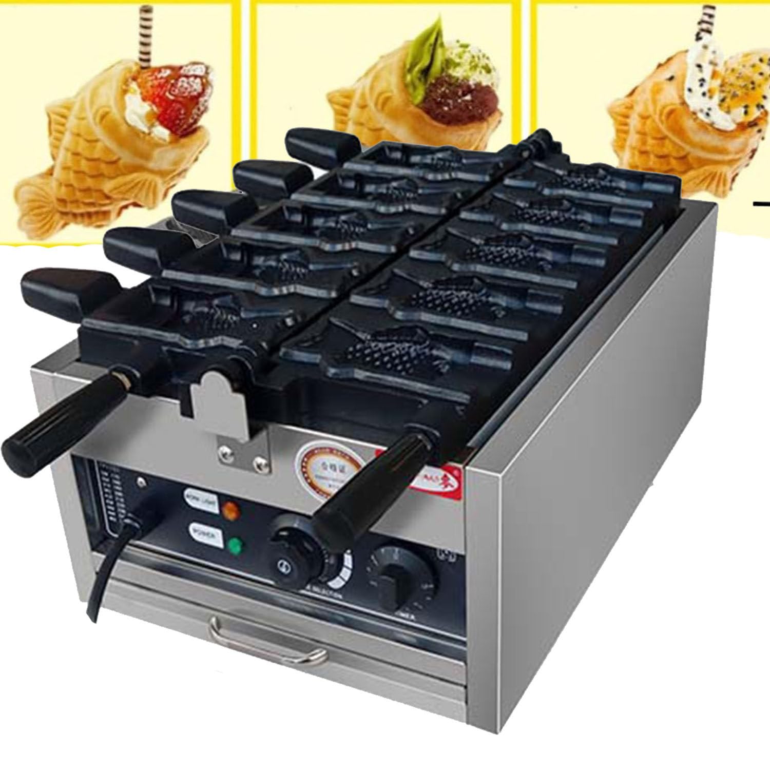 Máquina Hacer Gofres Forma Pez, Máquina Hacer Gofres Taiyaki, Máquina Hacer Gofres Forma Pez Taiyaki 5200 W Máquina Hacer Gofres Con Helado Comercial, Ajustable 50 A 300 ℃/122 A 572 ℉