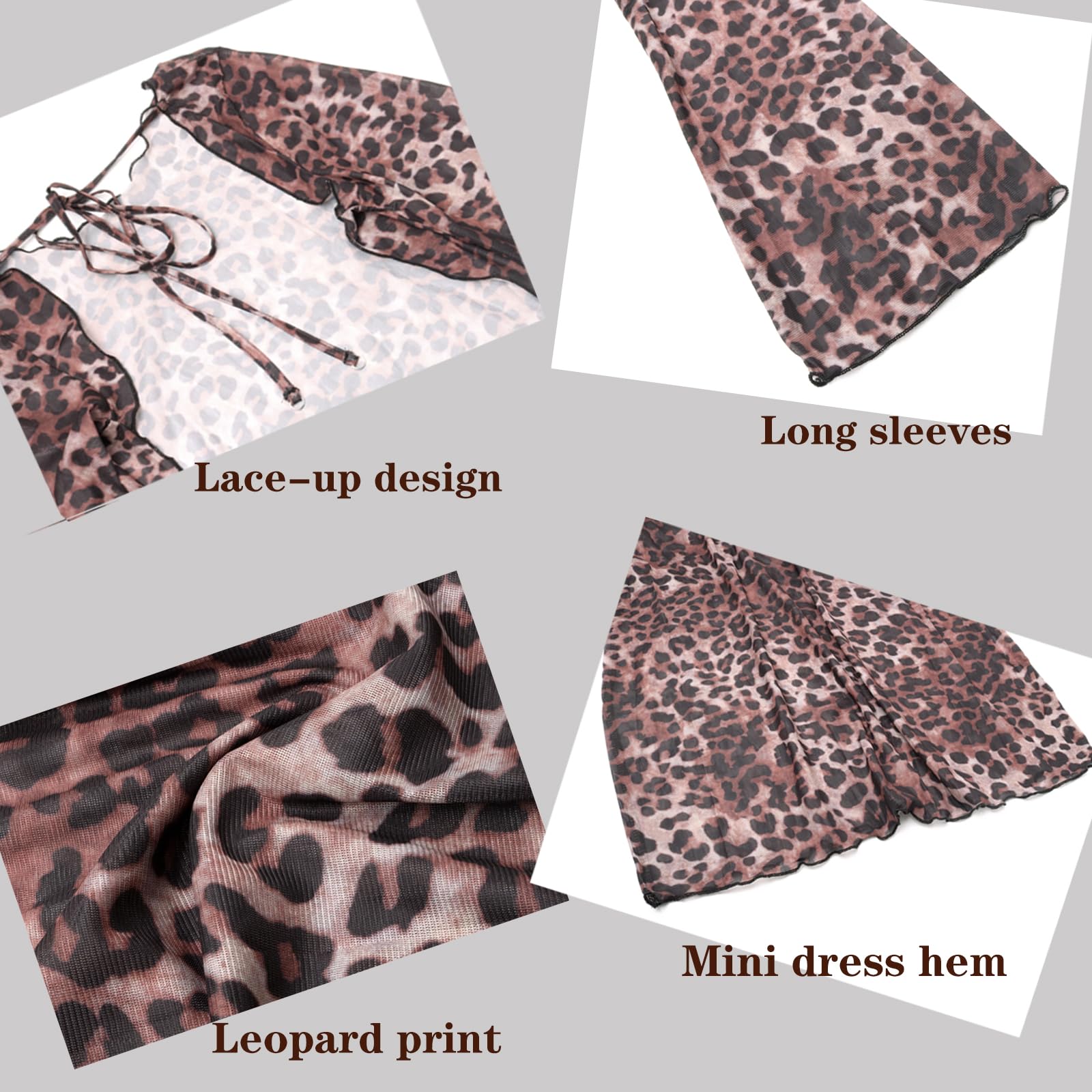 MIZSPISE Robe Sexy Mini Femme Imprimé Léopard Dos Nu Robe d'Été Transparente Robe de Soirée Courte Élégante Cocktail