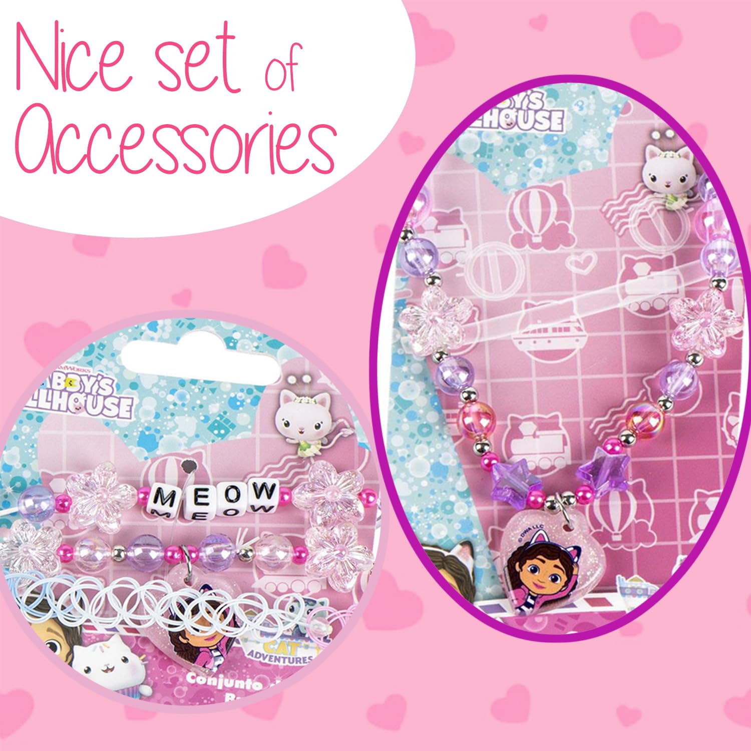 Gabby's Dollhouse – Kit gioielli per bambini (collana + braccialetti) – Set di accessori Gabby Gatto – Gioielli fantasia bambino – idea regalo ragazza