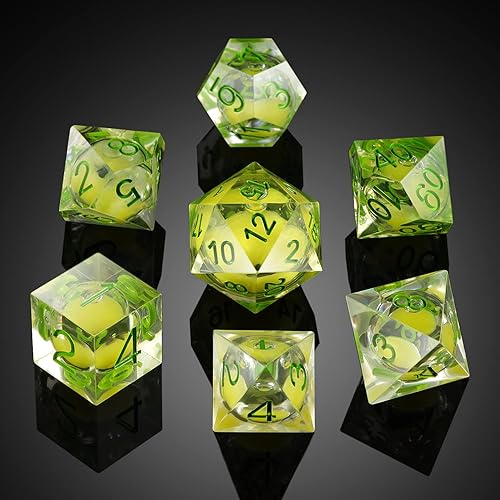 Miniatura 3 de DNDND - Juego de dados de núcleo líquido, 7 piezas de dados D&amp;D rellenos de núcleo líquido con borde afilado con estuche de regalo para juego de