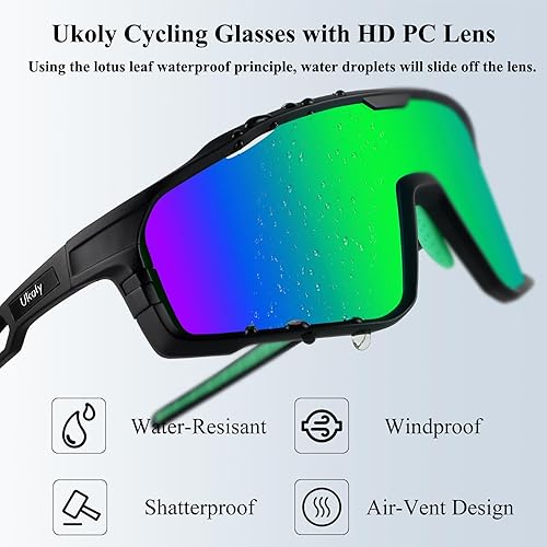 Miniatura 2 de Ukoly Gafas de sol para ciclismo, correr, béisbol, pesca y golf para hombres y mujeres, gafas de sol deportivas con lente HD UV400 de 620