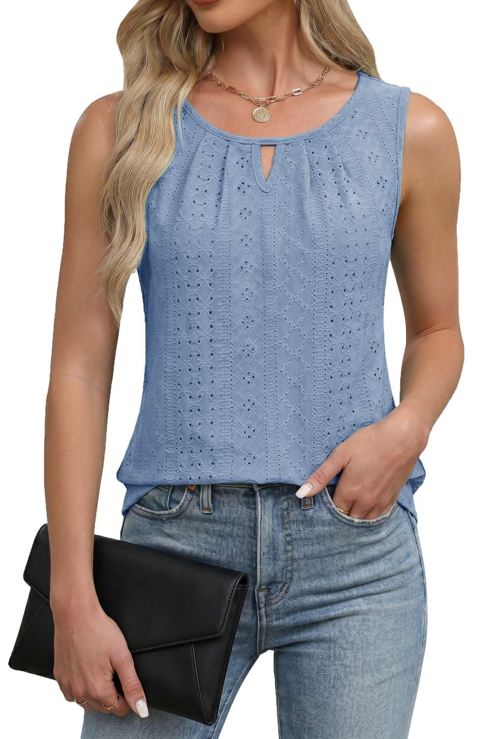Pawate Damen Tank Tops Sommer Shirts Ärmellose Bluse elegant Oberteil Vorne Falten Tunika blusetop