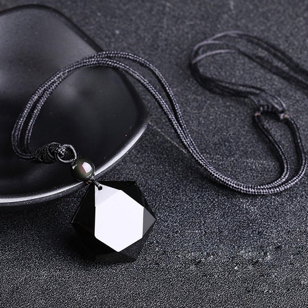 Black Obsidian Hexagram Natural Stone Necklace Translucent Ice Obsidian Wolf Tooth Amulet His and Hers Couples Necklace Lucky Love Pendant Necklace for Men Women - Image 3