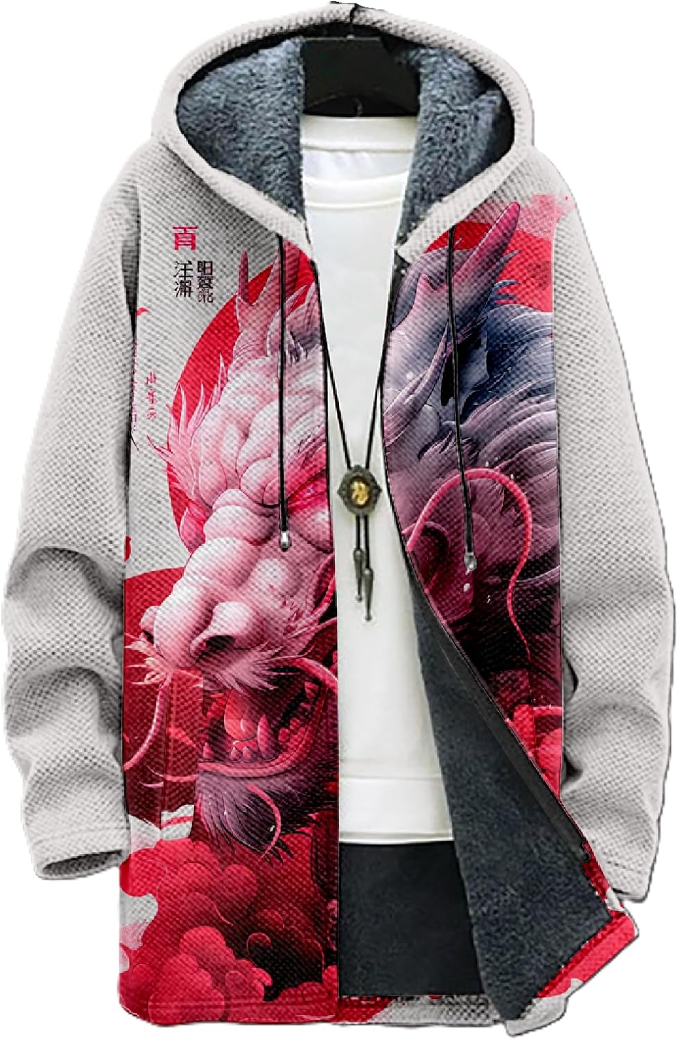 domirica Japanese Dragon Print Mens Zip Up Hoodie Y2K Fleece Big And Tall Full Zip Hooded Long Sleeve Novelty Sweatshirt