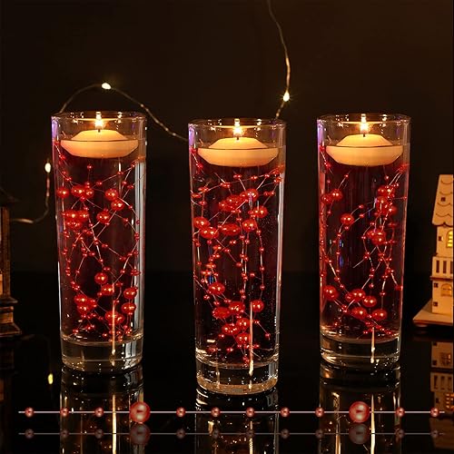 Miniatura 8 de Nuanchu 50 piezas de cadena de perlas artificiales para velas de 6 pulgadas, jarrón de perlas de relleno de velas, centro de mesa para regalo de San