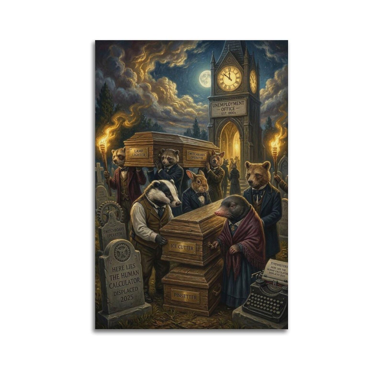 XKUGA Surreal Vintage Animal Poster Coffin Procession Dark Humor Modern Decorative Canvas Prints - Ideal Wall Art for Family, Man Cave, Game Room, Boys & Girls Bedroom 16x24inch(40x60cm)