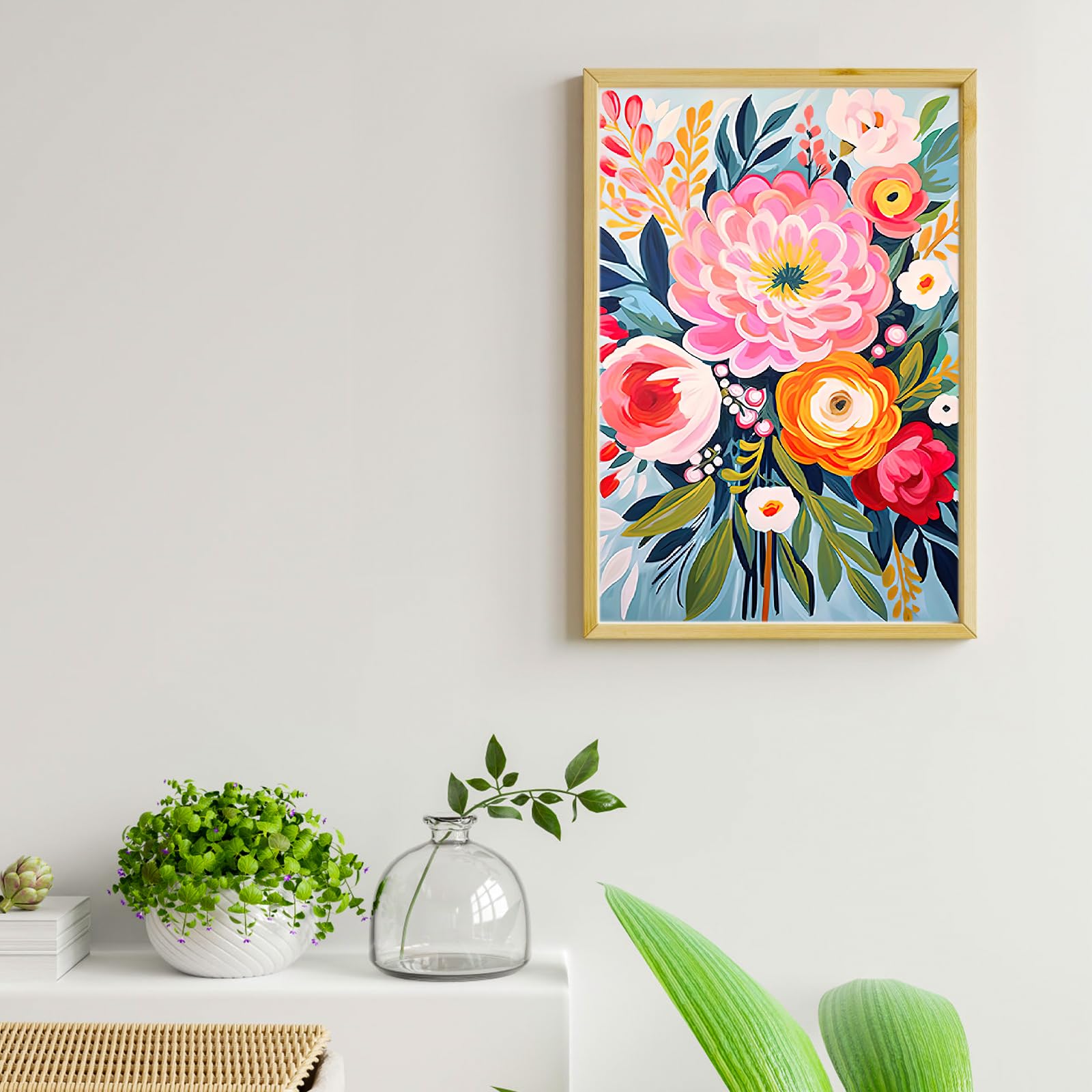 gelrovaled Dipingi con i Numeri per Adulti, Kit di Pittura acrilica Adulti Principianti Facile su Tela, Decora la casa Regalo,con Vernici e pennelli, 20 x 30CM, Con cornice (Flower 03)