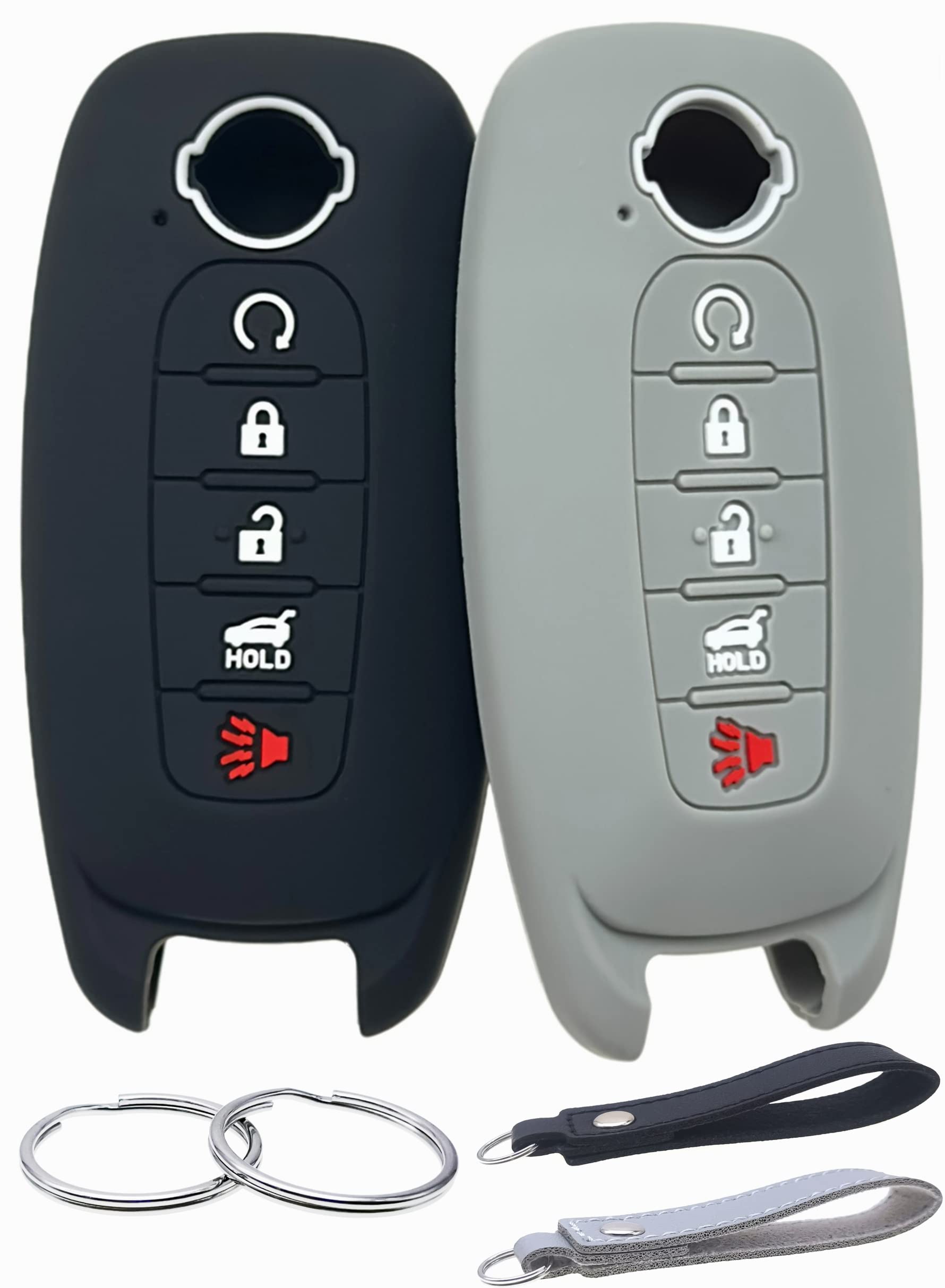 REPROTECTING Silicone Rubber Key Fob Cover Compatible with Nissan Pathfinder Rogue Kicks (5 Buttons, Black/Grey)