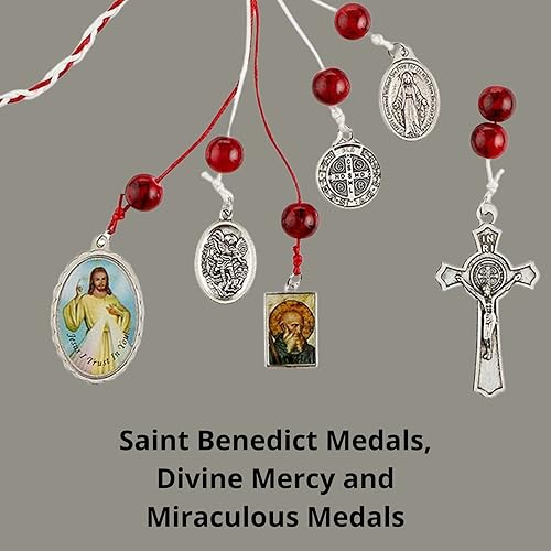 Miniatura 5 de Percha de puerta de San Benito rojo y blanco con medalla de la Divina Misericordia, ideas decorativas de regalo para el hogar, decoración de pared