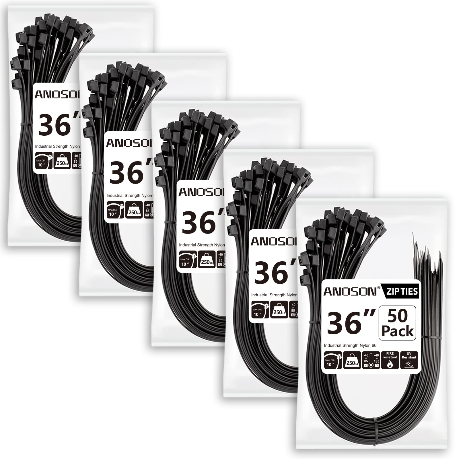 Amazon.com: Large Zip Ties 36 inch (250 Pack), Long Zip Ties Heavy