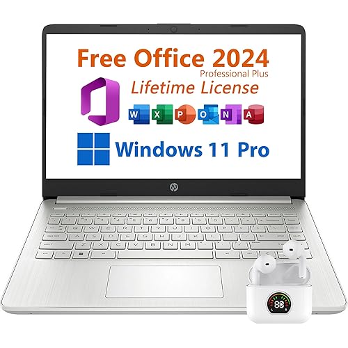 HP 14" Laptop, Free Microsoft Office 2024, Intel 4-Core Processor 2.6 GHz, 11 Hours Battery Life, 8GB RAM, 128GB eMMC Storage + 128GB Micro SD Card, USB-C, Windows 11 Pro, Toree Wireless Earbuds
