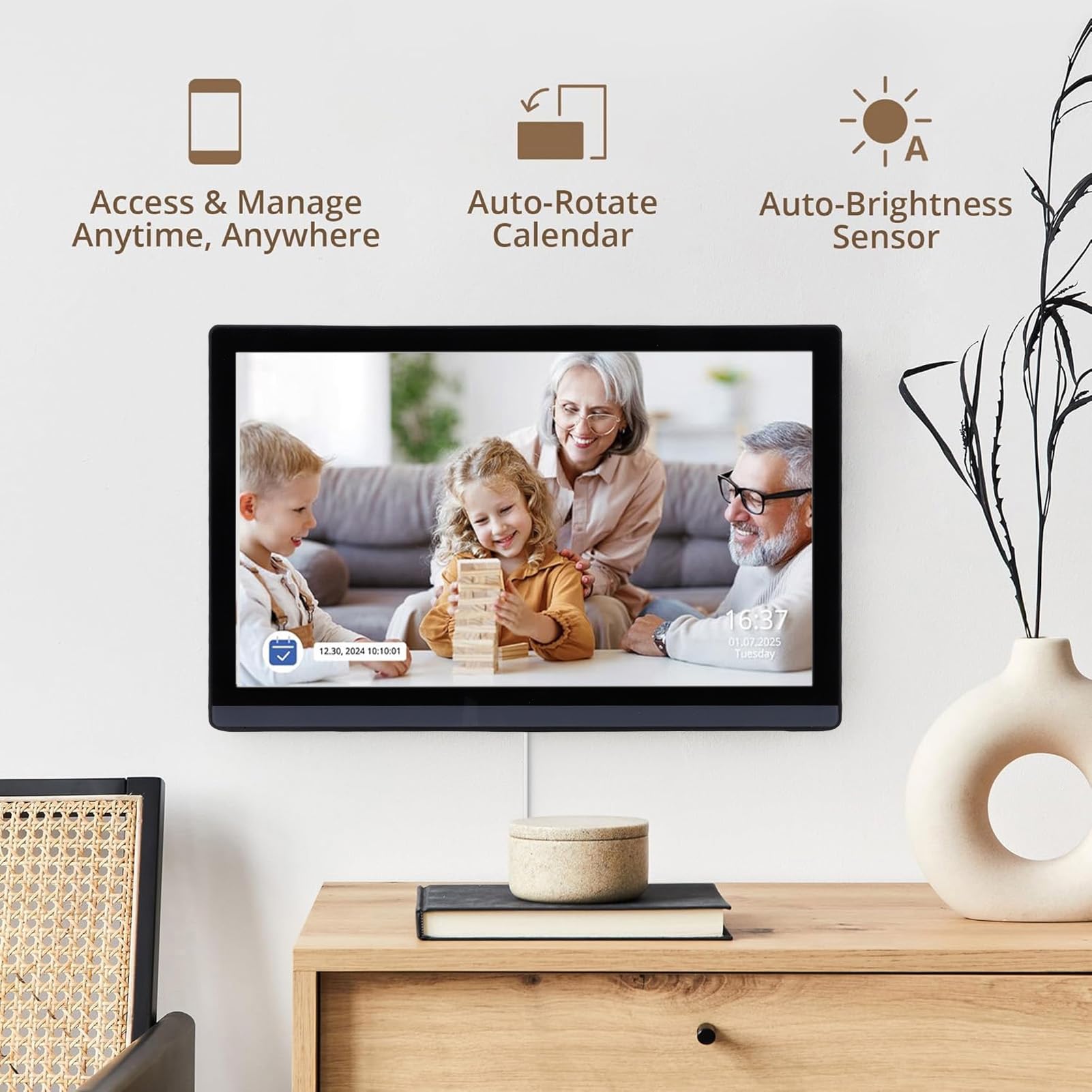Elektronischer 17,3-Zoll-HD-Touchscreen-Kalender mit Farbcodierten Aufgaben für Einfache Verwaltung und Essensplanung. Horizontaler Intelligenter Familienplaner für Vielbeschäftigte Eltern