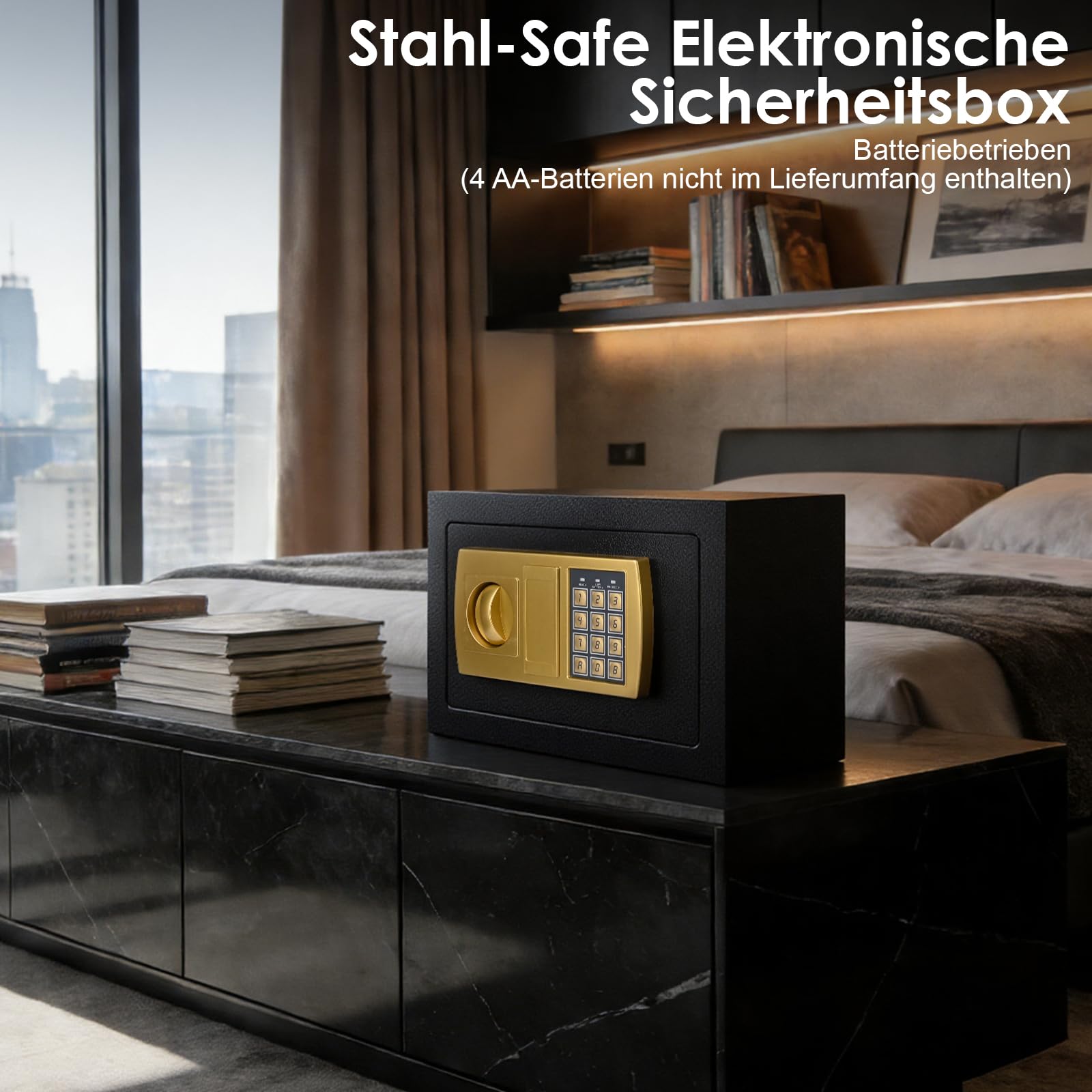 Tresor für zuhause,Möbeltresor Mit Zahlenschloss,31x20x20cm Elektronisch Wandtresor,Safe Tresor Klein,Möbeltresor mit Schlüssel,für Zuhause,Büro,Hotel,Bargeld,Schmuck,Schwarz