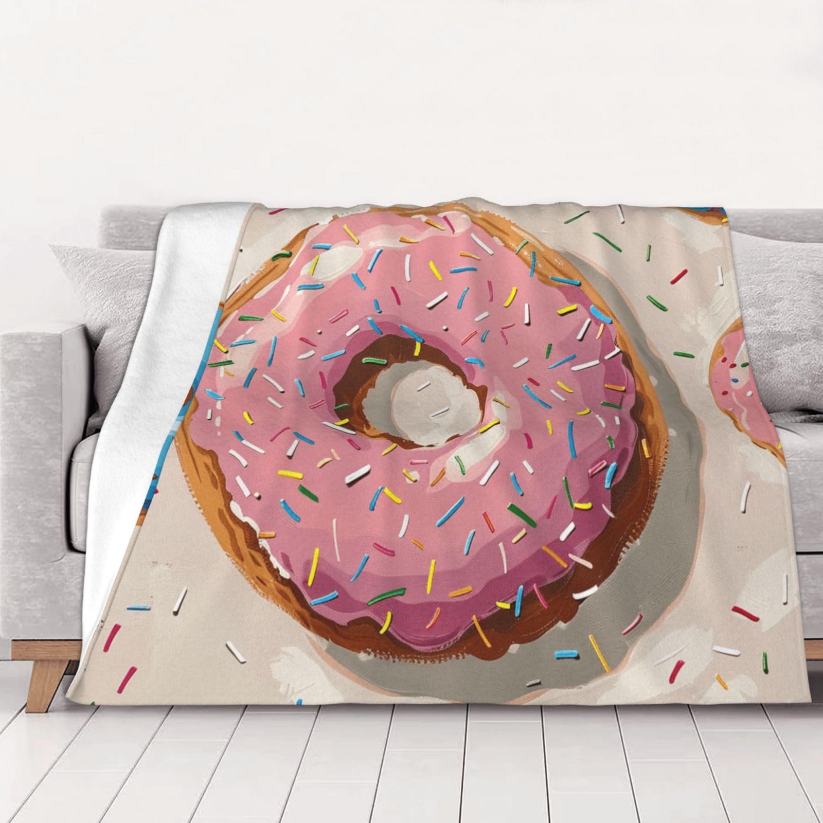 AUBKFELD Donuts Printed Flannel Blanket 150x125 CM, Soft & Warm Throw Blanket for Sofa/Couch/Bed/Car, Gifts for Audlts Women Men