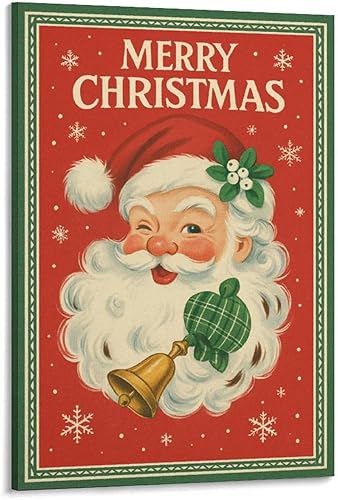Zyqrixl Lienzo decorativo de pared de Papá Noel, póster vintage de Feliz Navidad, pintura al óleo, decoración de pared de temporada para sala de