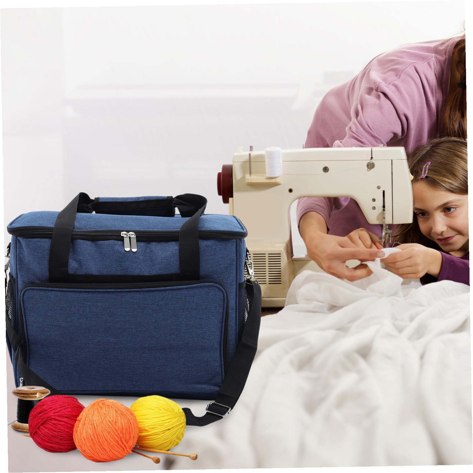 ORFOFE Sac de Rangement Résistant pour Machine à Coudre Tissu Oxford Pochette Multifonction avec Compartiments Multiples Portable et Ergonomique Bleu