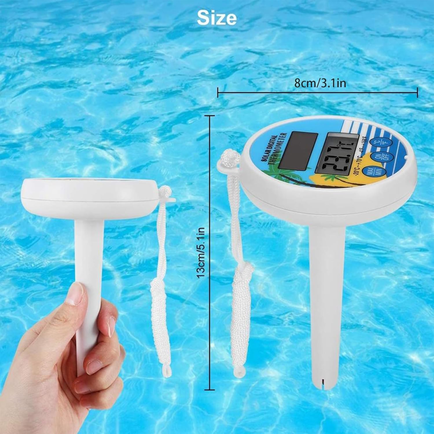 Schwimmendes Pool Thermometer, Solarbetriebenes Wasserthermometer mit Großem, Gut Lesbarem LCD-Display – Wasserdichtes Digitales Poolthermometer mit Schnur für Pool, Whirlpool und Spa
