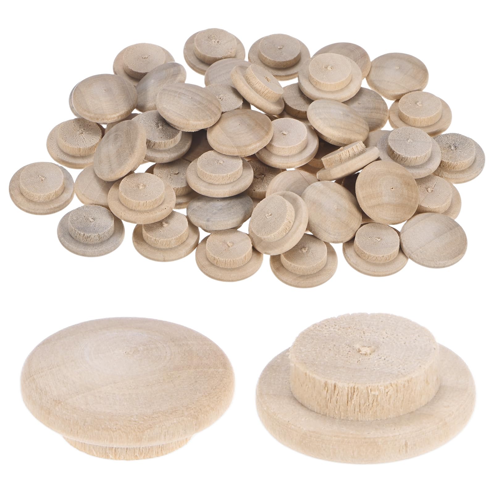 M METERXITY 50-Pack Wood Plugs for Screw Holes, 18 x 12mm Beech Button Wood Top Plugs for Furniture/Stair/Chair/Craft, Flat Head Decorative Wooden Cover