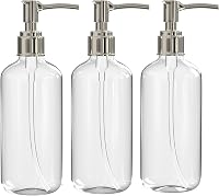 BPA-Free Refillable Clear Soap Dispenser Bottles with Pump - 16oz Boston Round 3-Pack for Hand Soap, Lotion, Shampoo, Kitchen & Bath