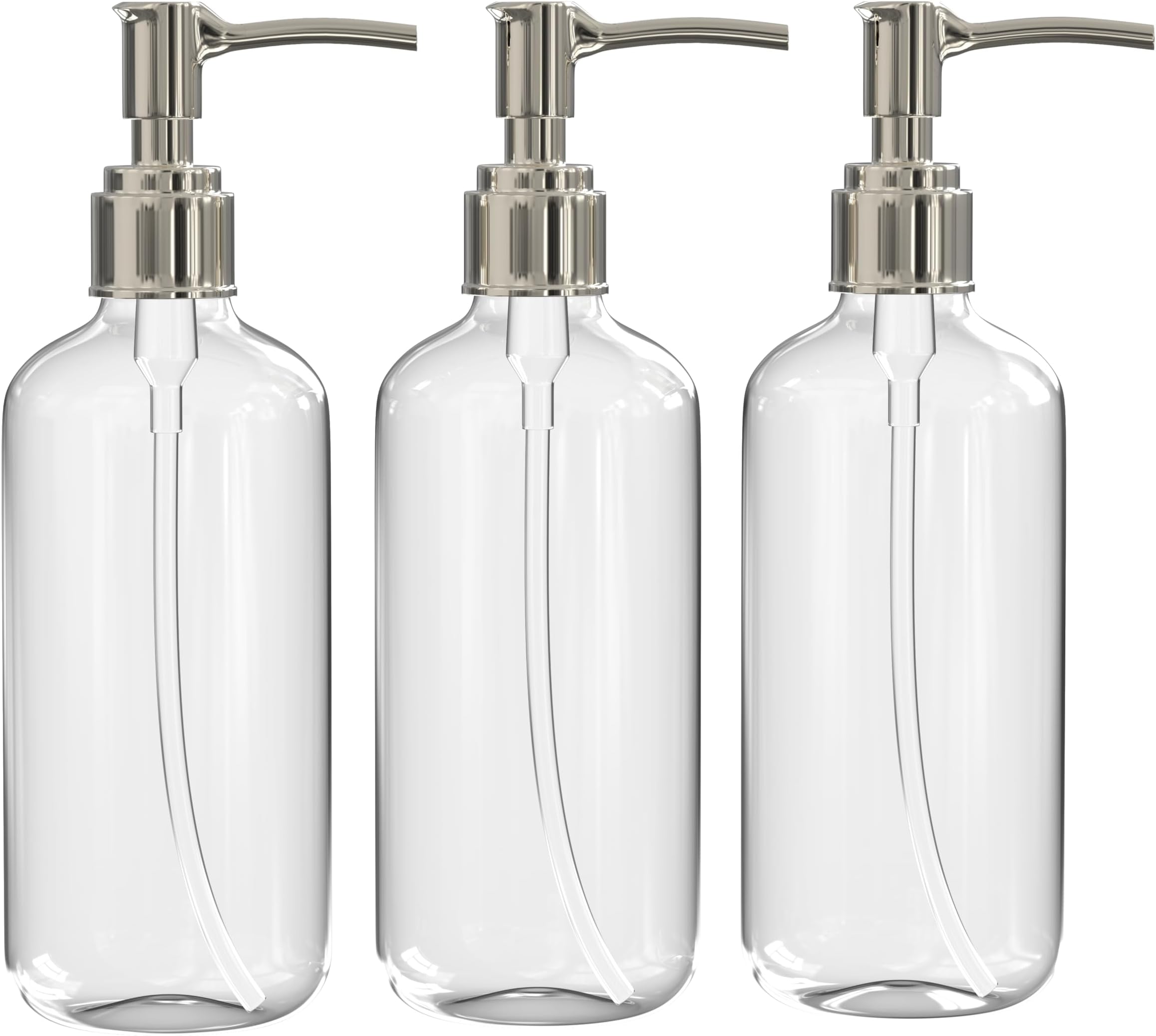 - Refillable Clear Soap Dispenser Bottles with Pump, 16 oz (3 Pack) | BPA-Free Plastic Boston Round Containers for Hand Soap, Lotion, Shampoo, Kitchen & Bath