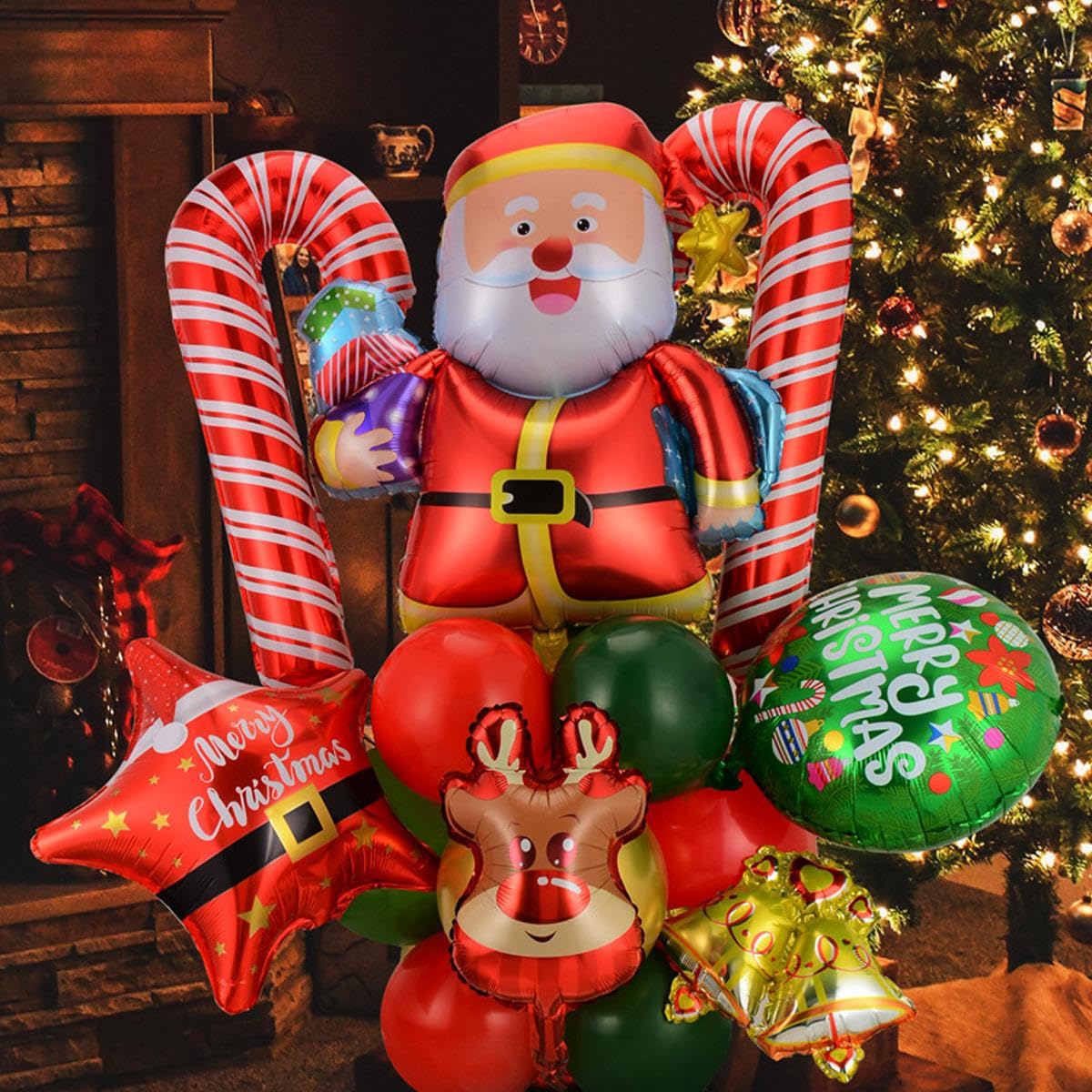 Jxuzh Palloncini di Natale, motivo: Merry Christmas Banner in pellicola, Babbo Natale, rosso, verde, bianco, palloncini di Natale, decorazione per feste di Natale, festa di Natale Jxuzh Palloncini di Natale, motivo: Merry Christmas Banner in pellicola, Babbo Natale, rosso, verde, bianco, palloncini di Natale, decorazione per feste di Natale, festa di Natale