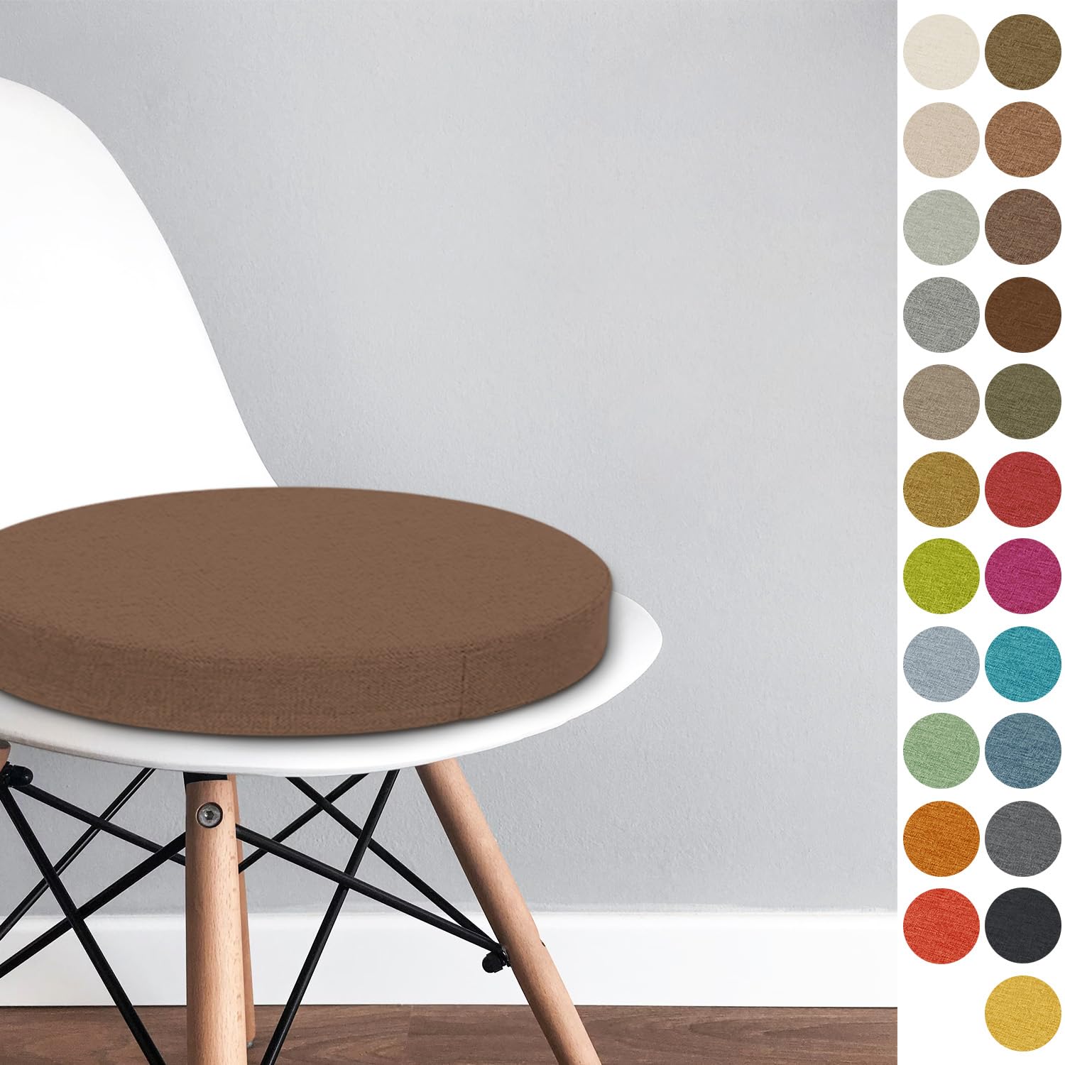 Round Chair Pad 50x50x3 CM Bistro Circular Chair Cushion Garden Kitchen Dining Chair Seat Cushion Memory Foam Chair Seat Pad,Color#19 linen brown — image 1