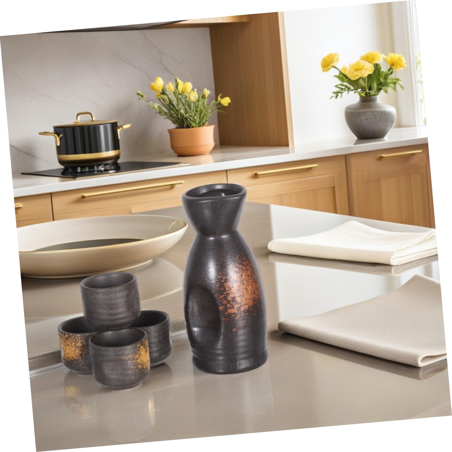 STOBAZA Juego Fácil Mantenimiento y Durabilidad Diseño Elegante para Servir Sake de Cerámica Botella y Tazas Japonés para Reuniones Familiares y Ocasiones Obsequios