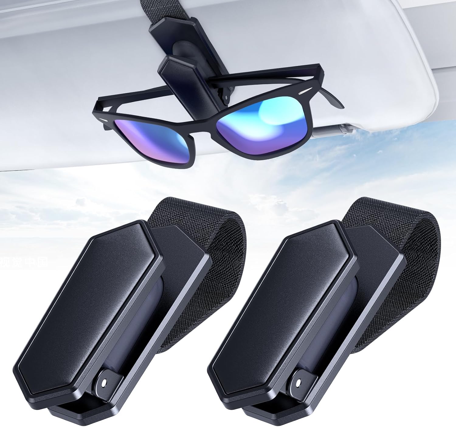 Veharvim 2 Pack Upgrade Sunglass Holder for Car Visor Universal Car Sunglass Holder