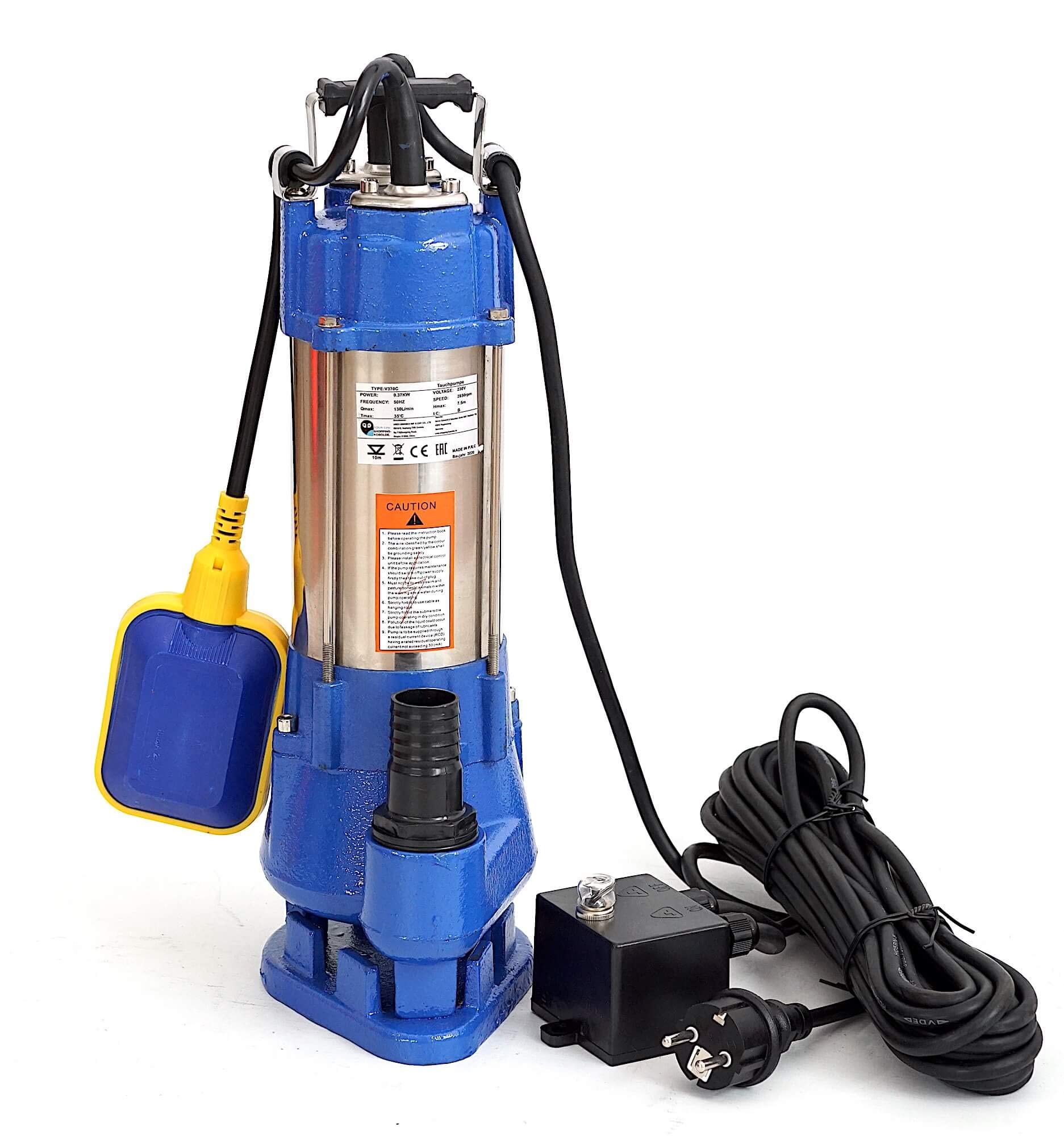 370W Fäkalienpumpe Schmutzwasserpumpe Tauchpumpe Abwasserpumpe mit Schneidwerk + Trockenlaufschutz + Überspannungsschutz