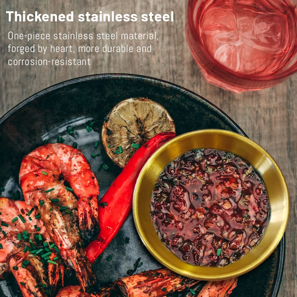 Lot De 6 Bols à Sauce Inox - 3 Compartiments - Plateau Condiments Doré - Pour Barbecue, Sushi, Repas