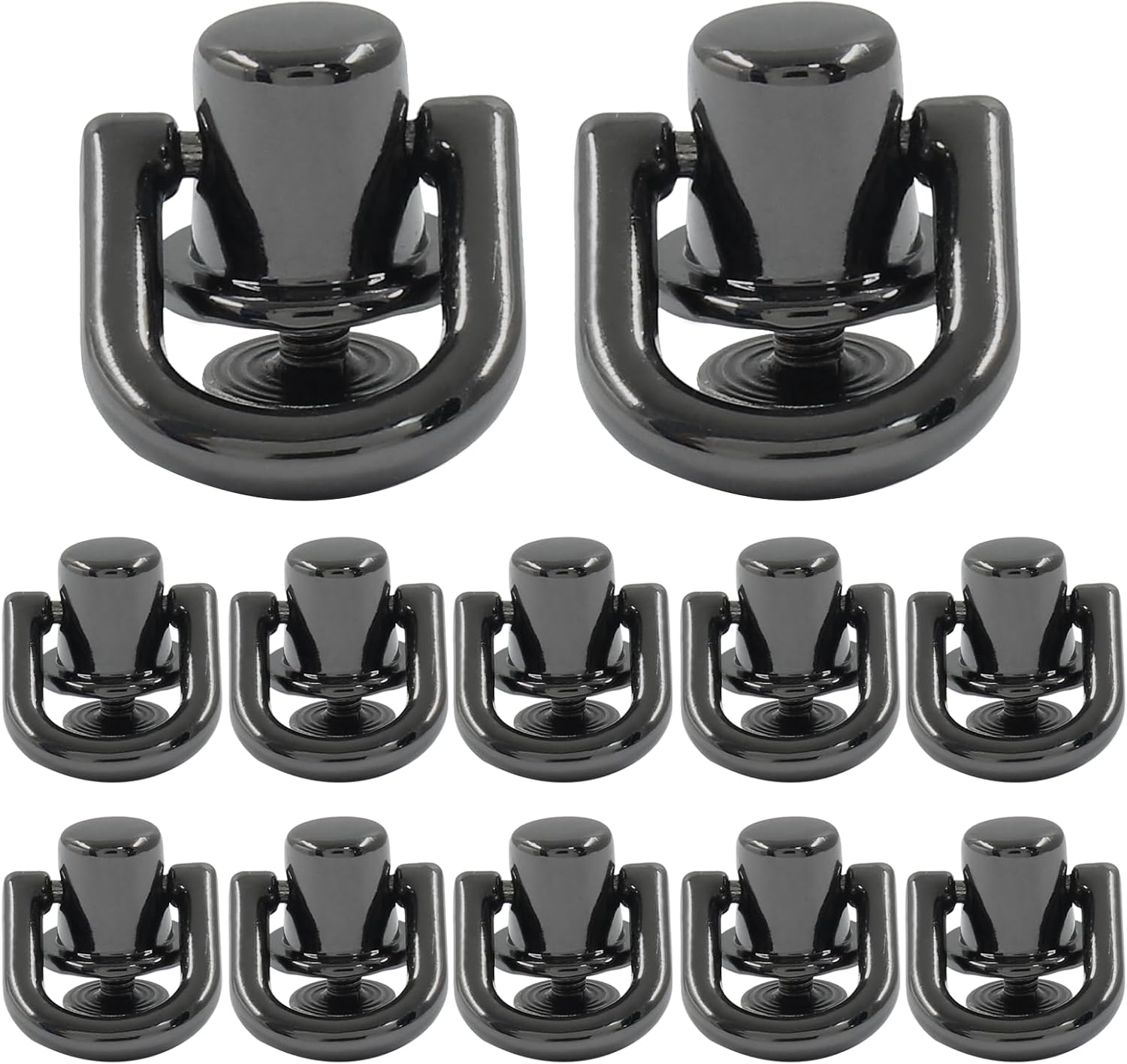 Piutouyar 12 Pcs Bright Black D Ring for Purse, Metal D Ring Stud Screw Ball Post Head Buttons Stud Screw, 360 Degree Rotatable D Rings Rivets for Wallet Shoes Stud Leather DIY Craft