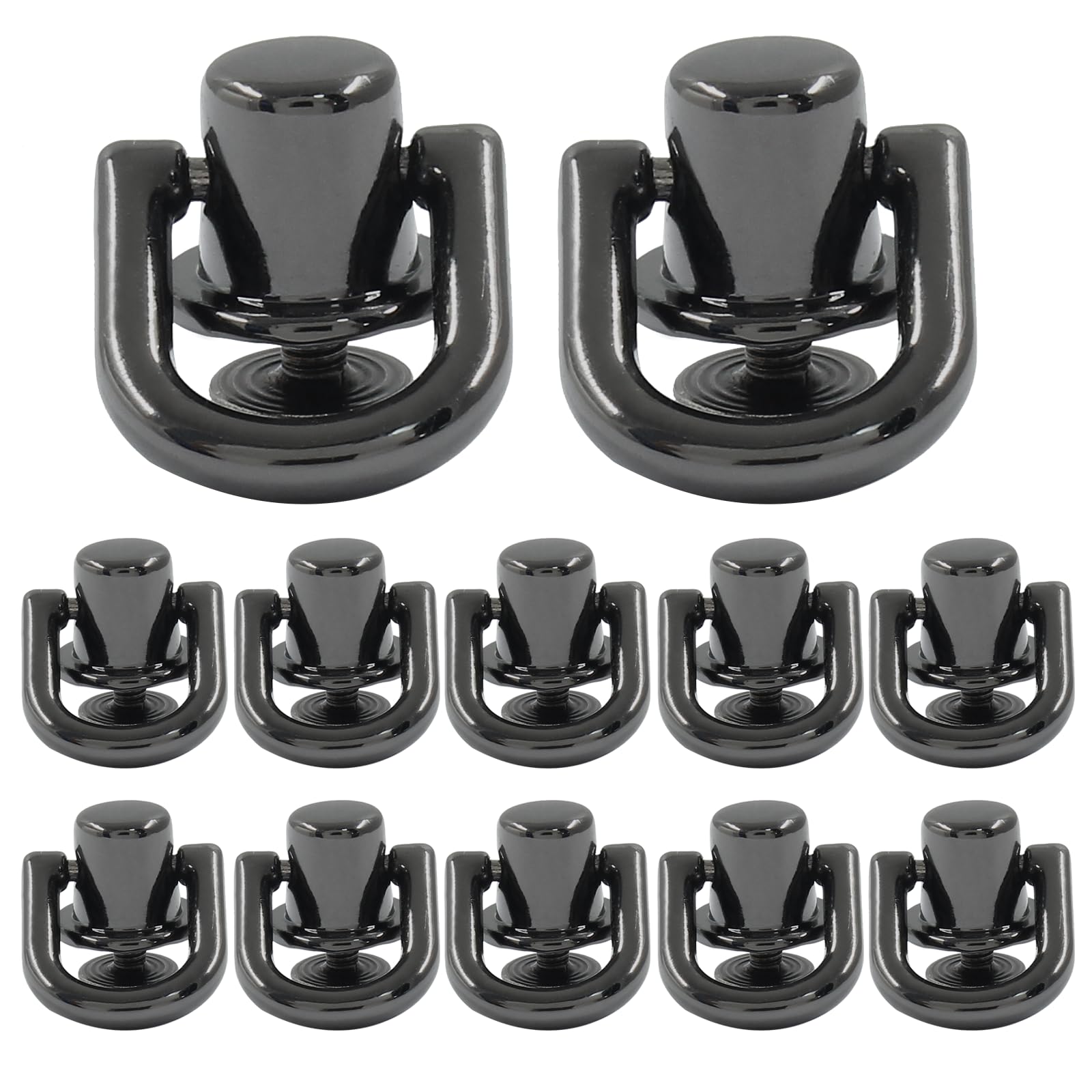 Piutouyar 12 Pcs Bright Black D Ring for Purse, Metal D Ring Stud Screw Ball Post Head Buttons Stud Screw, 360 Degree Rotatable D Rings Rivets for Wallet Shoes Stud Leather DIY Craft