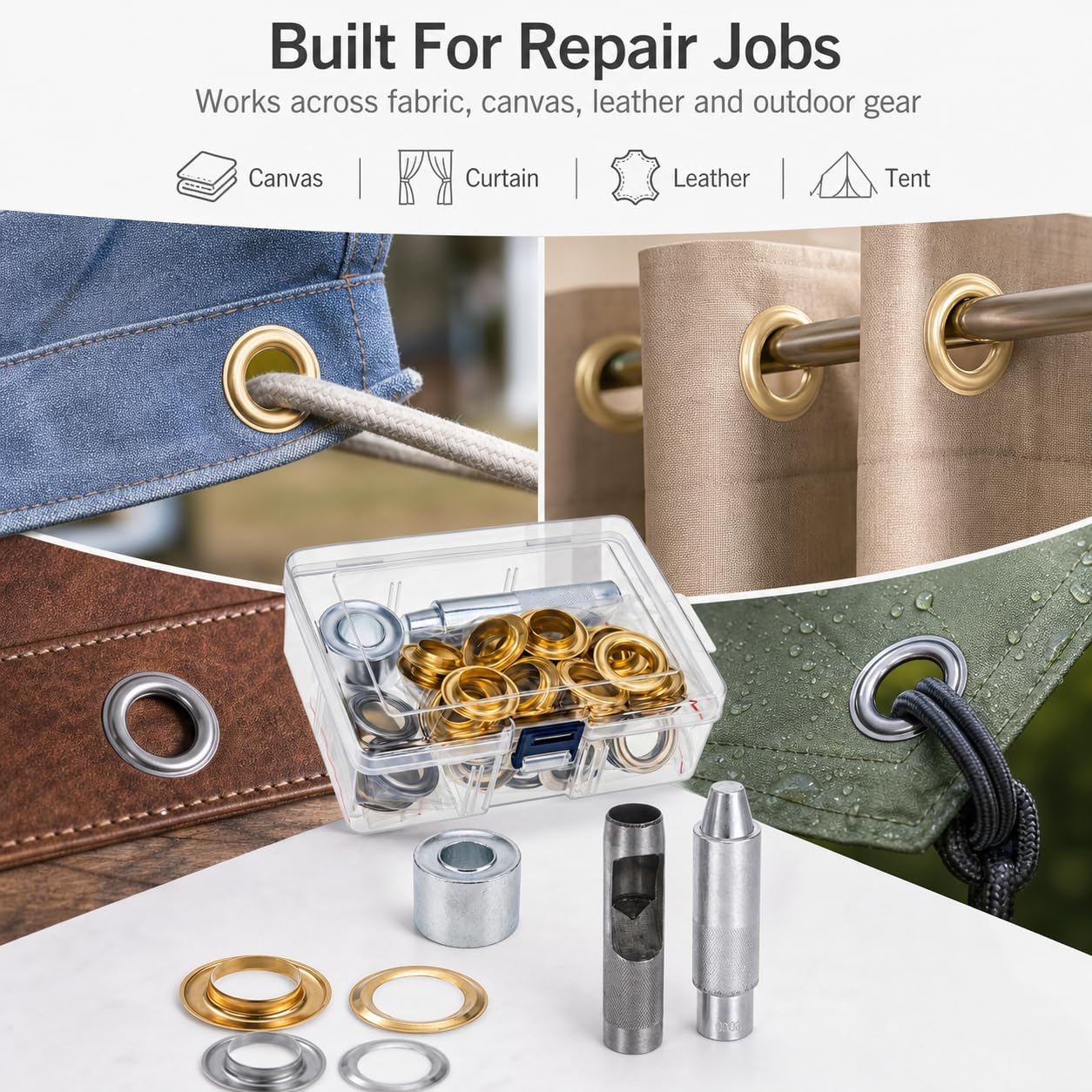 QWORK 3/4" Grommet Tool Kit, 50 Sets Grommet Setting Tool, Copper Grommets Eyelets for Canvas, Shoes, Clothing