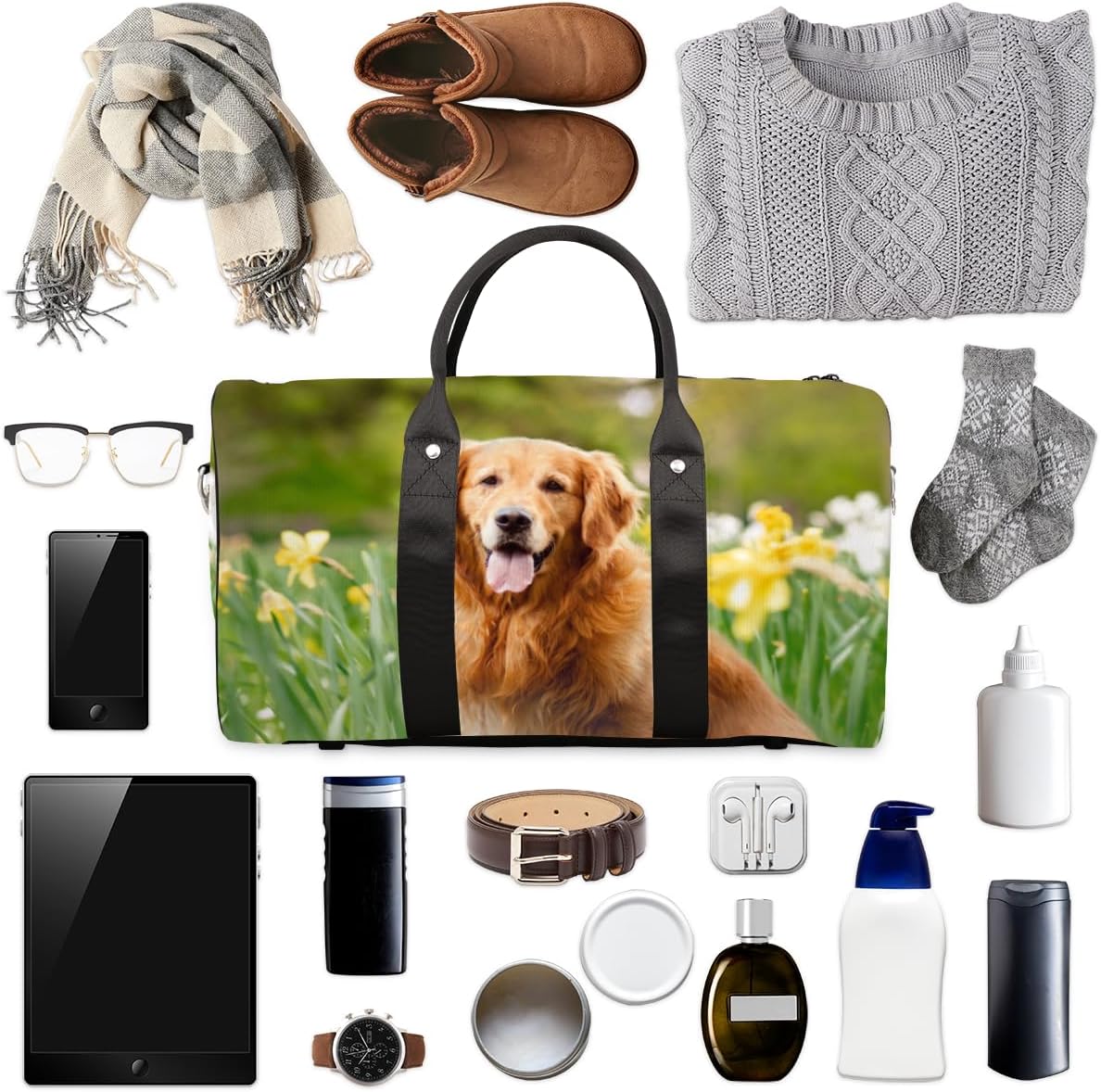 Flower Dog Travel Duffel Bag for Women Men Large Capacity Overnight Weekender Bags for Lightweight Waterproof Sport Gym Bag for Workout Yoga Swim