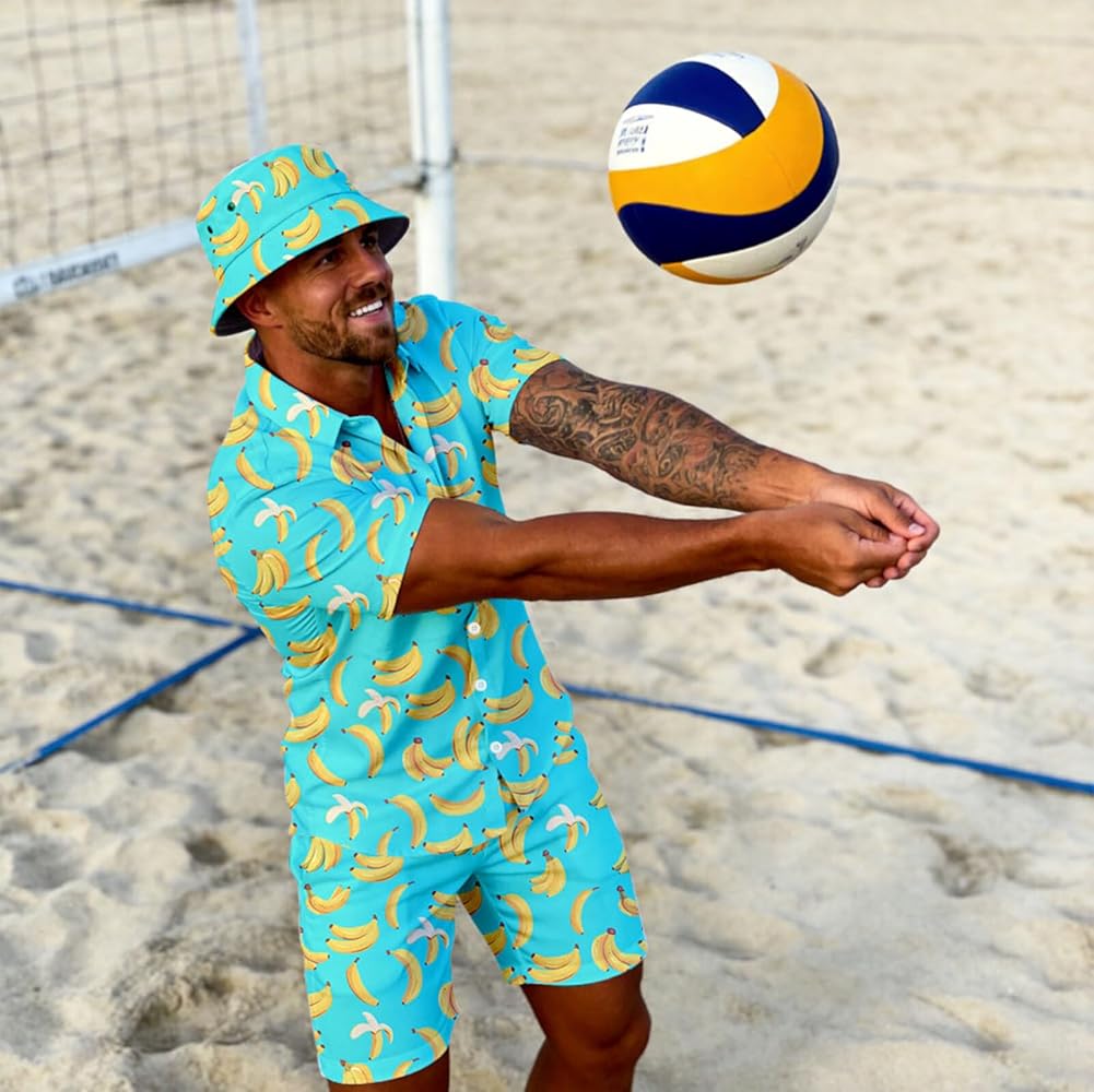 Amazon.com: Wdpsuxin Mens bananas 2 Piece Hawaiian Shirt Set