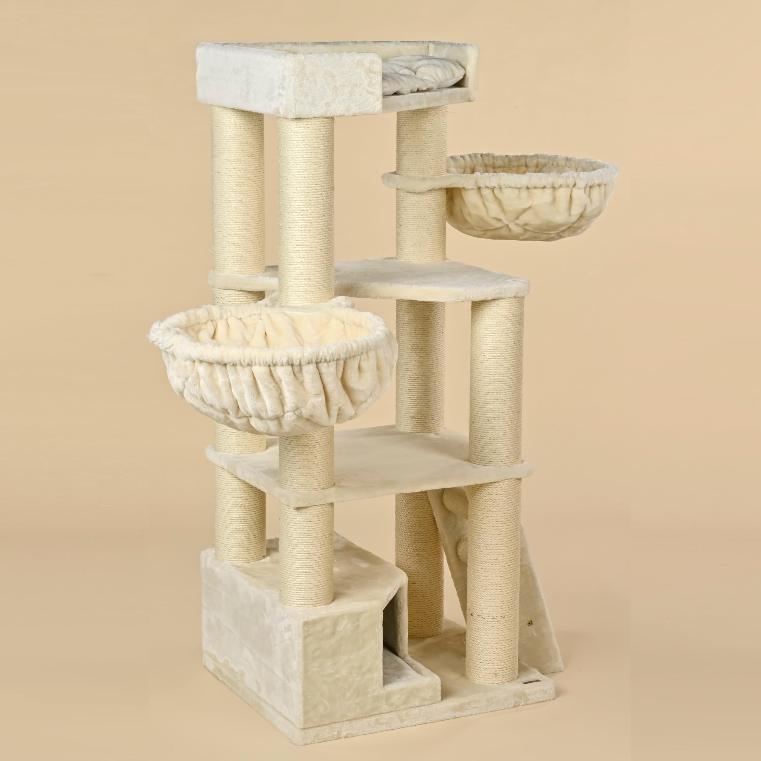RHRQuality Árbol rascador para Gatos Grandes - Corner Coon Beige - con Postes de sisal Extra Gruesos de 12 cm