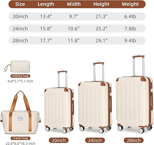 Miniatura 6 de LARVENDER Juego de equipaje de 5 piezas, juegos de equipaje expandibles, maletas con ruedas giratorias, equipaje de carcasa dura con cerradura TSA,