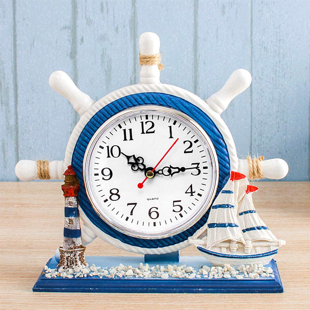 Reloj de madera de velero con acabados artesanales de diseño costero