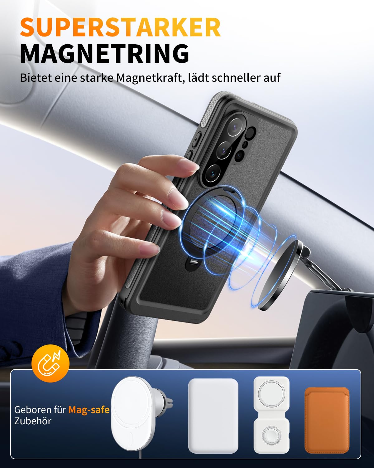 für Samsung Galaxy S26 Ultra Hülle, IP68 Wasserdicht mit Ständer 360° Outdoor Schutzhülle für Magsafe, Staubdicht Panzerhülle mit Displayschutz Handyhülle für Samsung S26 Ultra Case, Schwarz