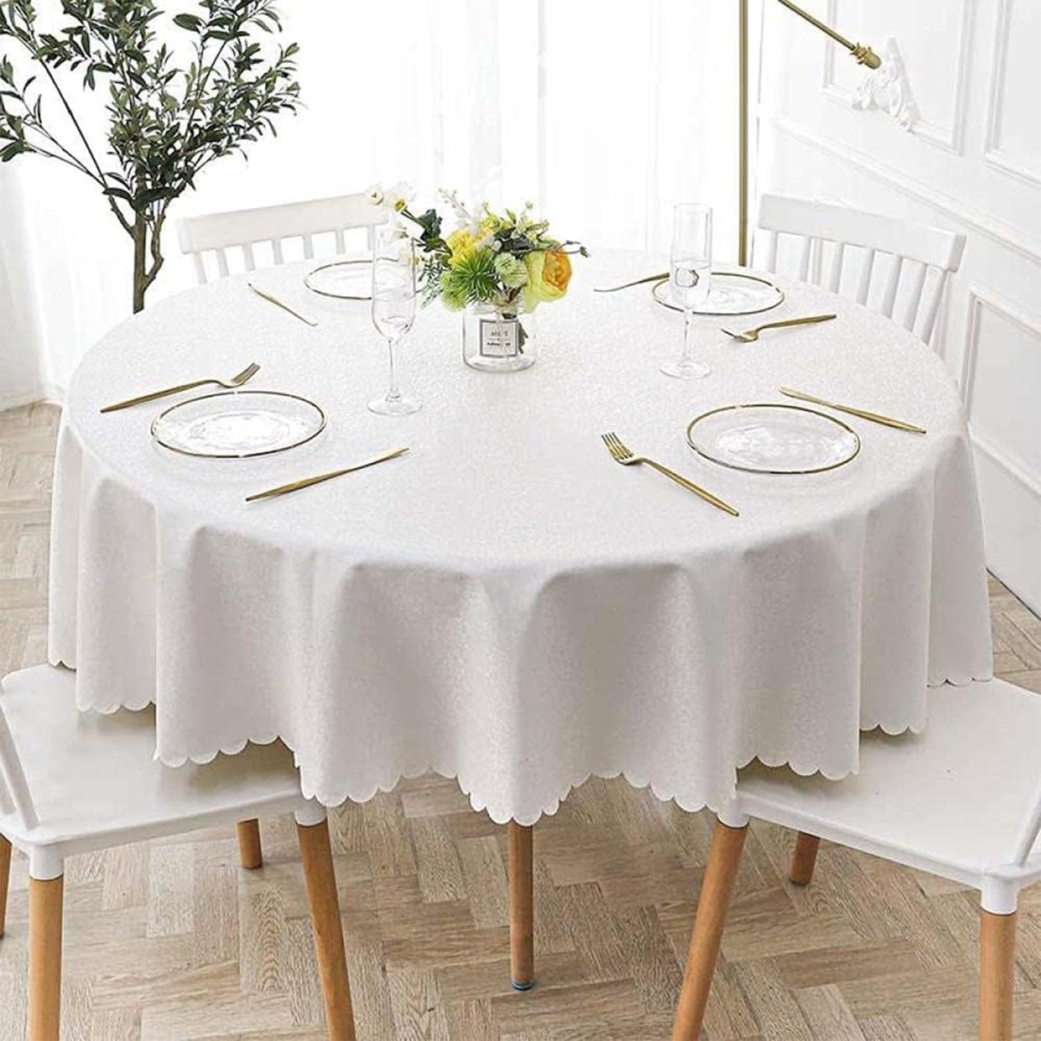 JuanNest Round Waterproof Tablecloths, PVC Solid Color Table Cover, Wipeable Oil-Proof Table Cloth, European Tablecloth for Home Hotel Restaurant E Diameter, Patio,Weddinggathering L,Diameter 120 cm