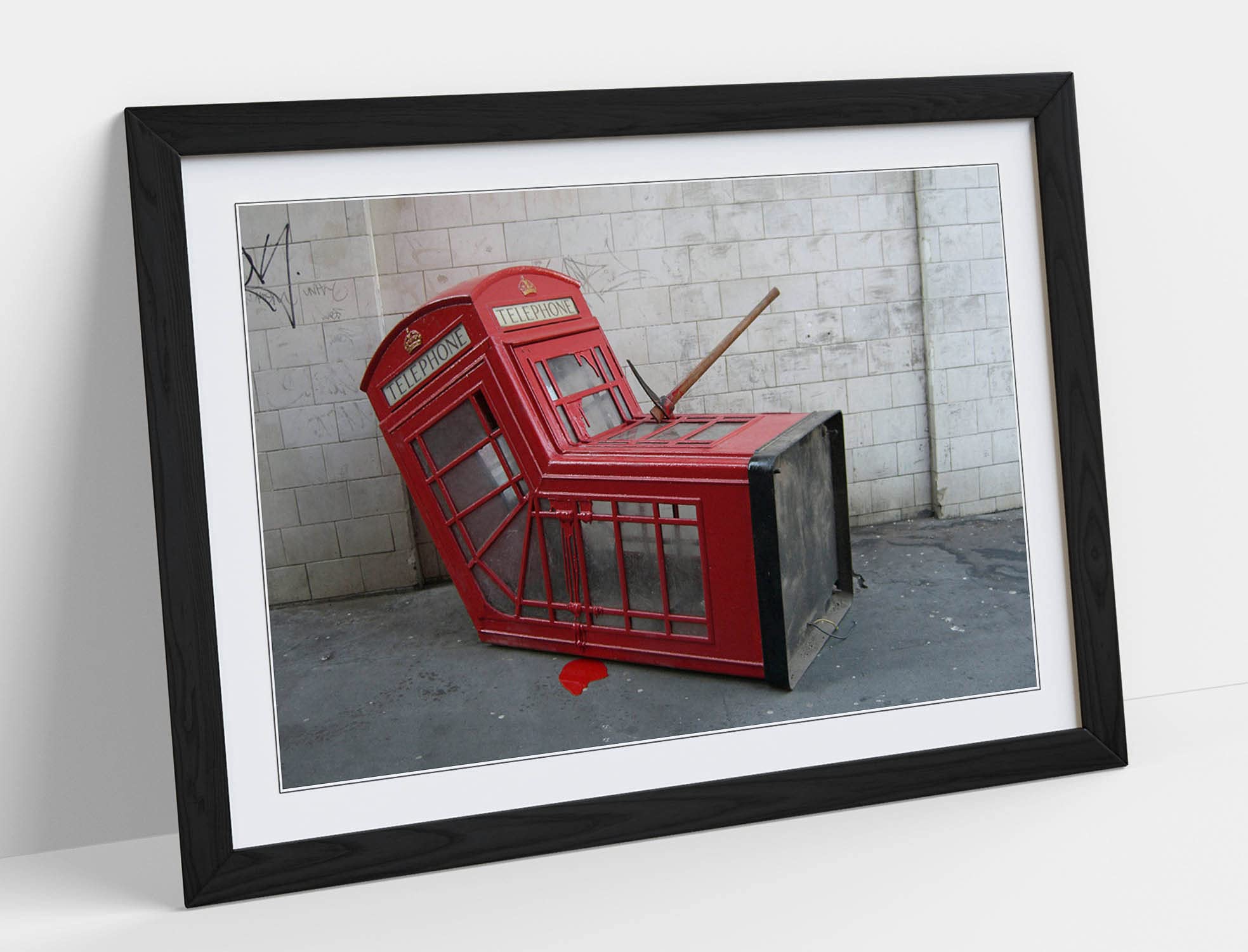 Canvasartshop Black - Banksy Death Of A Phonebox- Premium Wall Art Framed Picture Prints - 3 Colours - 4 Sizes (, A3)